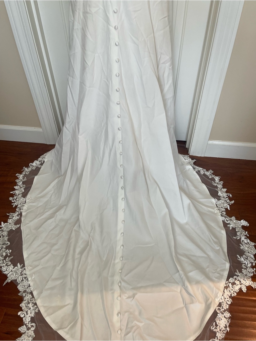 Lace Appliqué A-Line Wedding Gown in Ivory - Picture 5 of 12